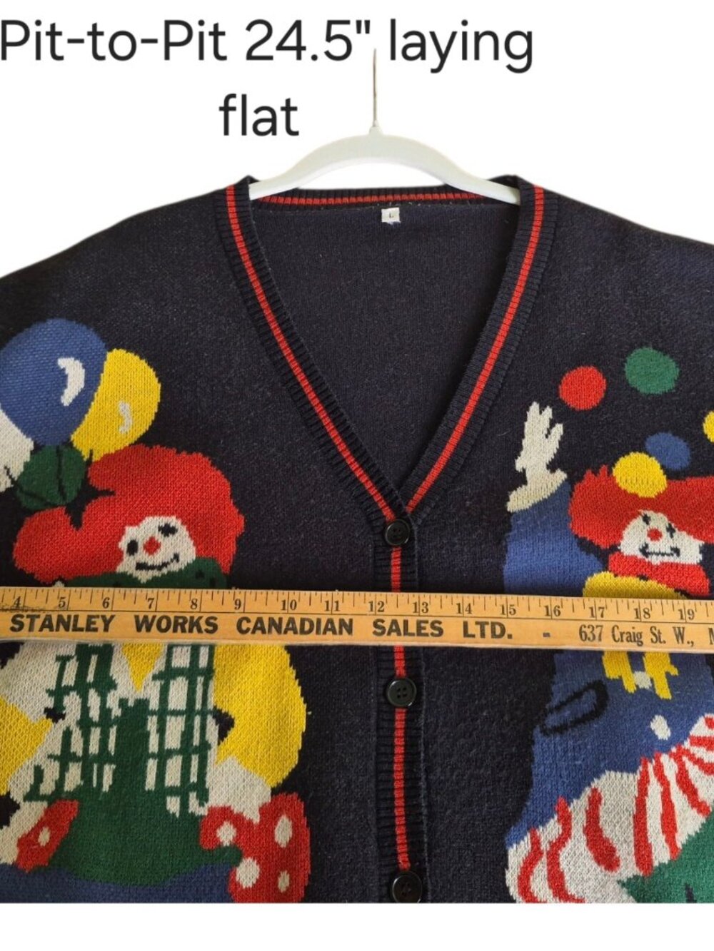Clown Cardigan Sweater Size L Black Circus Novelty Oversized Retro Clowncore Art - Picture 9 of 14